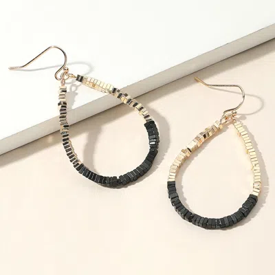Fashnzfab Square Beaded Open Teardrop Dangle Earrings - Black In Black