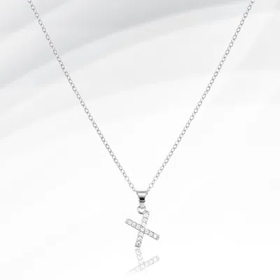 Fashnzfab -x- Stainless Steel Cz Stone Paved Initial Monogram Pendant Necklace In Silver