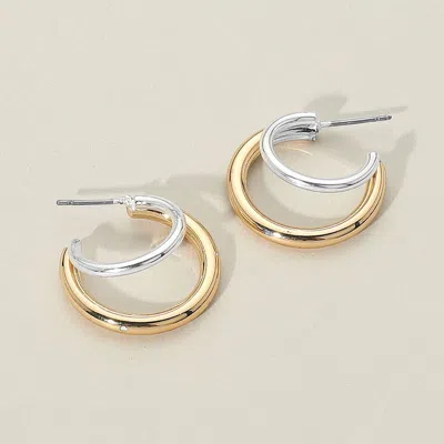 Fashnzfab Two Tone Metal Open Crescent Hoop Earrings - Gold, Silver In Gold