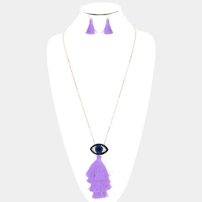 Fashnzfab Evil Eye Tassel Long Necklace In Multi