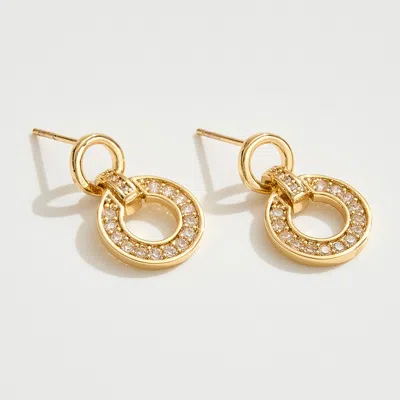 Fashnzfab 14k Gold Dipped Cz Stone Paved Hoop Link Drop Earrings - Gold In Gold