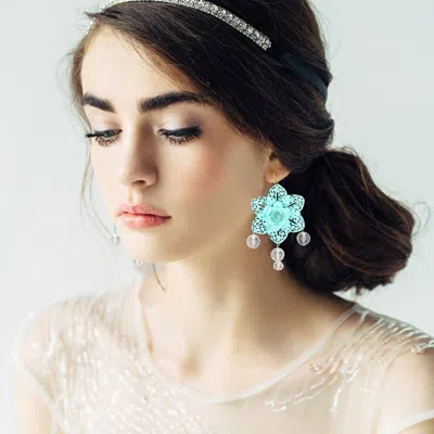 Fashnzfab Bloom Flower Dangle Earrings - Mint In Metallic