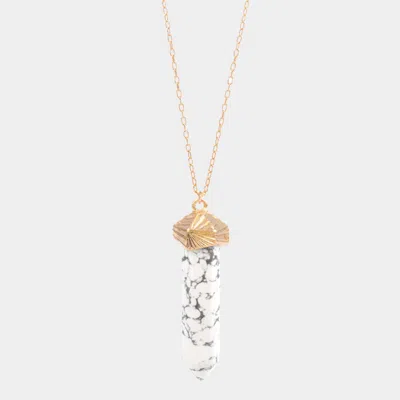 Fashnzfab Semi Precious Stone Pendant Long Necklace In Gold