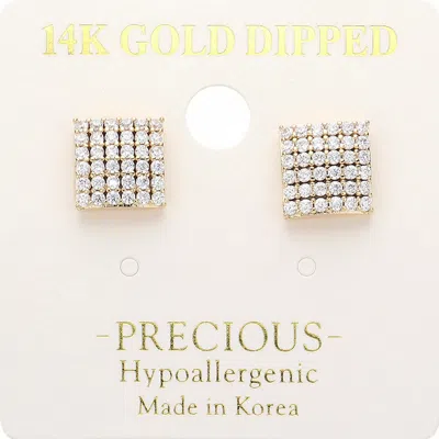 Fashnzfab 14k Gold Dipped Stone Paved Square Stud Earrings - Gold In Gold