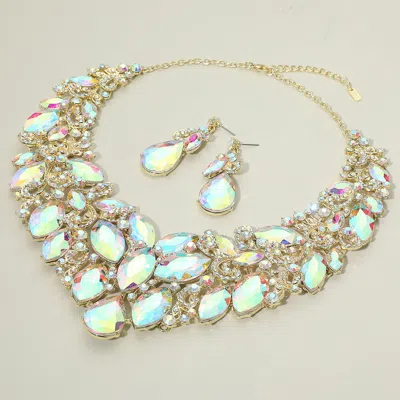 Fashnzfab Marquise Stone Cluster Accented Evening Necklace In Gold