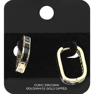Fashnzfab Gold Dipped Baguette Cz Stone Oval Huggie Hoop Earrings - Gold In Gold