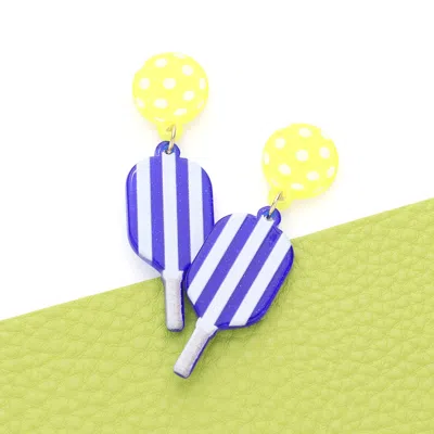 Fashnzfab Resin Pickleball Paddle Dangle Earrings - Blue In Gold