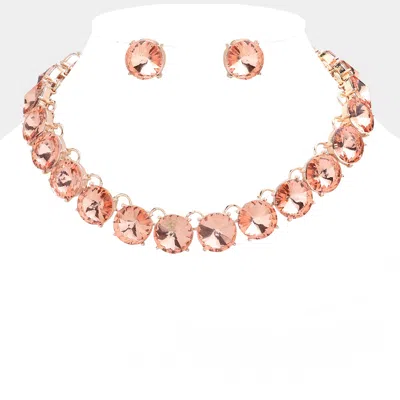 Fashnzfab Round Stone Link Evening Necklace In Gold