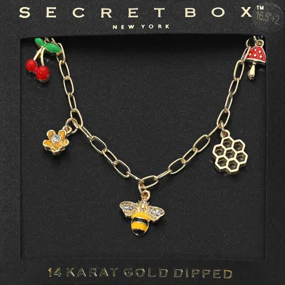 Fashnzfab Secret Box_14k Gold Dipped Honey Bee Honey Comb Cherry Flower Mushroom Charm Station Paperclip Chain In Gold