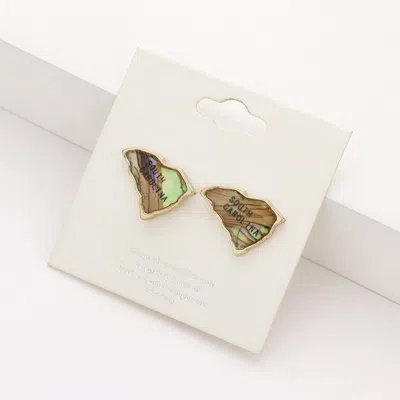 Fashnzfab South Carolina State Map Abalone Stud Earrings - Abalone, Gold In Multi