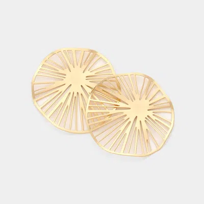 Fashnzfab Metal Filigree Lotus Leaf Earrings - Worn Gold In Gold