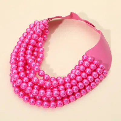 Fashnzfab Multi Layered Pearl Beaded Collar Magnetic Necklace In Pink