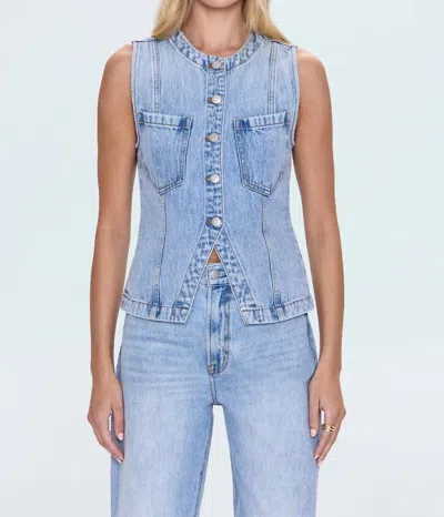 Pistola Gia Fitted Collarless Vest In Gaze In Blue