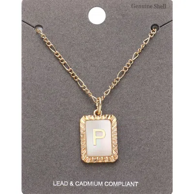Fashnzfab -p- Initial Monogram Genuine Shell Rectangle Pendant Necklace In Gold