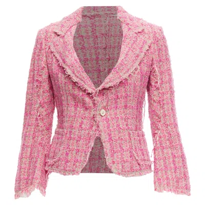 Junya Watanabe Distressed Tweed Fitted Cropped Jacket In Pink
