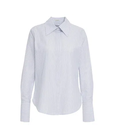 Himon's Fine Striped Long-sleeved Shirt With Classic Collar In White