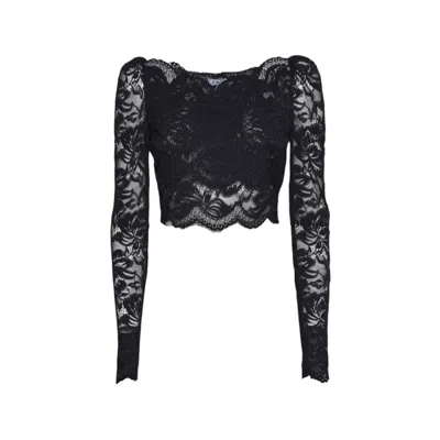 Rabanne Fitted Cropped Lace Top With Long Sleeves In Black