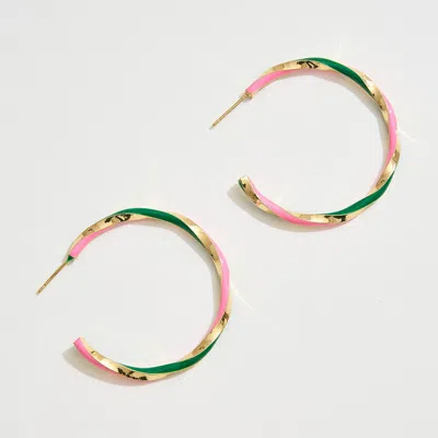 Fashnzfab 14k Gold Dipped Twisted Enamel Hoop Earrings - Gold In Multi