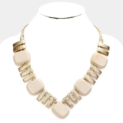 Fashnzfab Hammered Bar Wood Bead Collar Statement Necklace In Gold