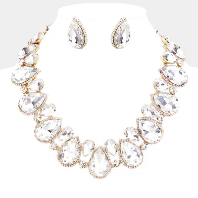 Fashnzfab Crystal Rhinestone Trim Teardrop Collar Evening Necklace In Gold