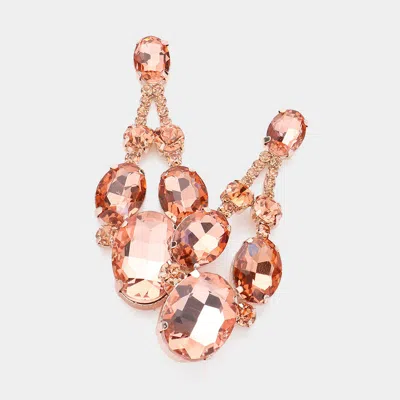 Fashnzfab Oval Stone Accented Evening Earrings - Peach In Pink