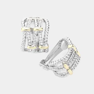 Fashnzfab 14k Gold Plated Two Tone Twisted Clip On Earrings - Two Tone In Metallic