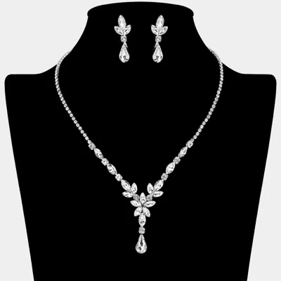 Fashnzfab Teardrop Stone Accent Marquise Flower Stone Cluster Rhinestone Paved Necklace In Metallic