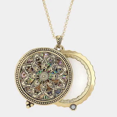Fashnzfab Antique Patterned Magnifying Glass Locket Pendant Long Necklace In Gold