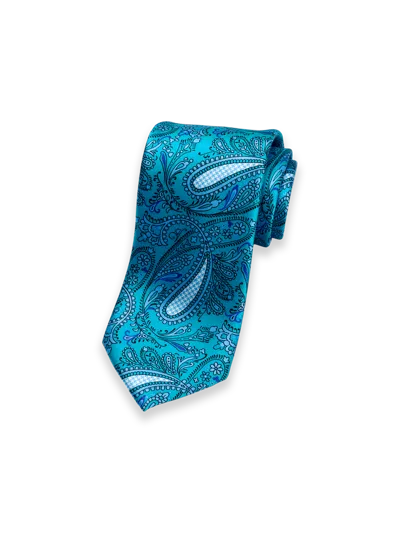 Paul Fredrick Paisley Printed Italian Silk Tie In Blue