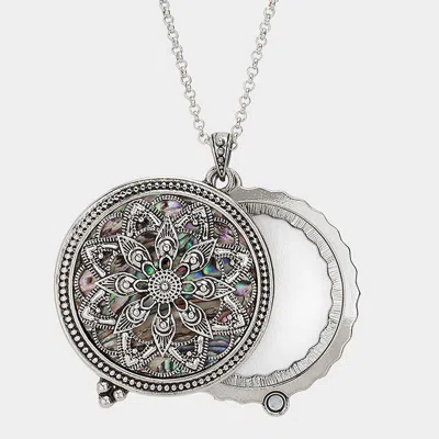Fashnzfab Antique Patterned Magnifying Glass Locket Pendant Long Necklace In Metallic