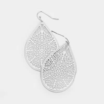 Fashnzfab Floral Droplet Filigree Earrings - Matte Silver In Silver