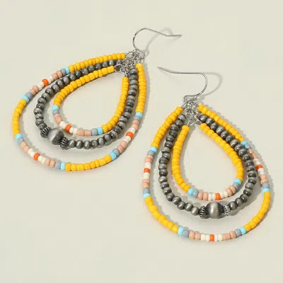 Fashnzfab Seed Beaded Triple Open Teardrop Dangle Earrings - Yellow In Multi