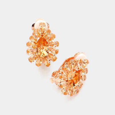Fashnzfab Teardrop Stone Cluster Clip On Evening Earrings - Peach, Rose Gold In Pink