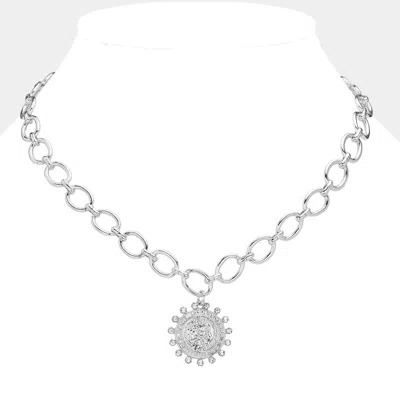 Fashnzfab Stone Pointed Saint Christopher Protect Us Pendant Link Chain Necklace In Metallic