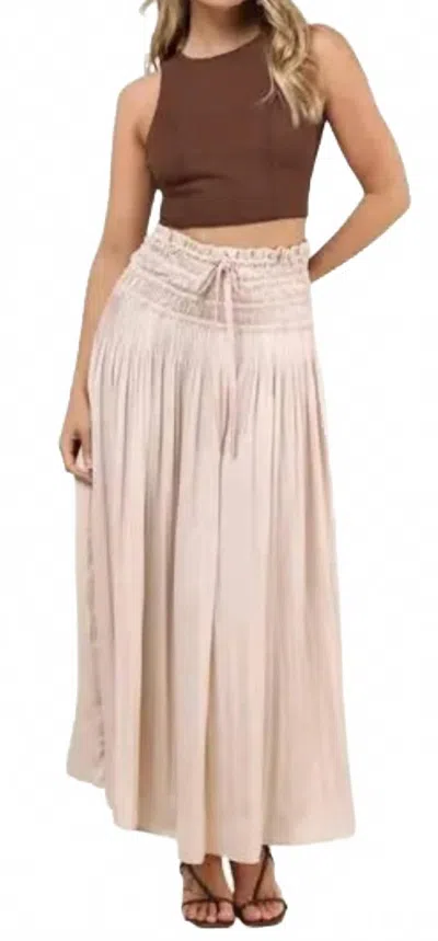 Lulus Maina Plisse Drawstring High-rise Maxi Skirt In Beige In Brown