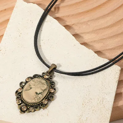 Fashnzfab Vintage Cameo Pendant Double Waxed Cord Necklace In Gold