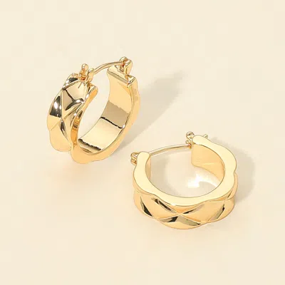 Fashnzfab 14k Gold Dipped Bold Quilt Pattern Pin Catch Hoop Earrings - Gold In Gold
