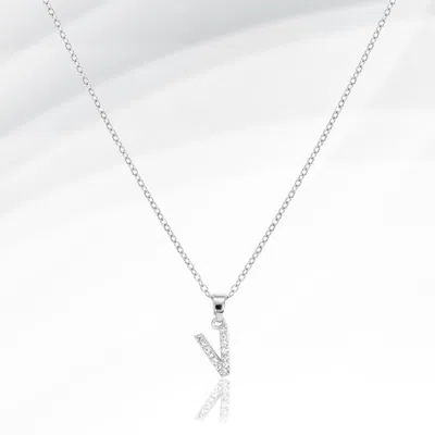 Fashnzfab -v- Stainless Steel Cz Stone Paved Initial Monogram Pendant Necklace In Silver