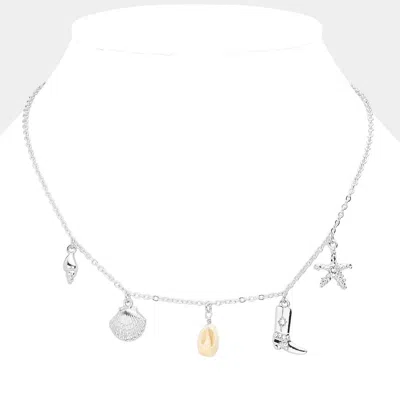 Fashnzfab Shell Western Boots Starfish Charm Station Necklace In Metallic