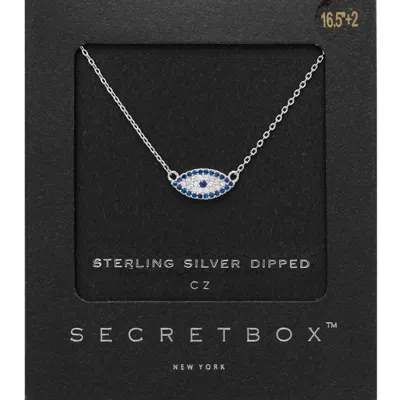 Fashnzfab Secret Box_sterling Silver Dipped Cz Evil Eye Pendant Necklace In Metallic