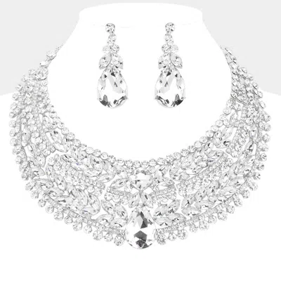 Fashnzfab Teardrop Stone Accented Marquise Round Stone Embellished Chunky Collar Evening Necklace In Metallic