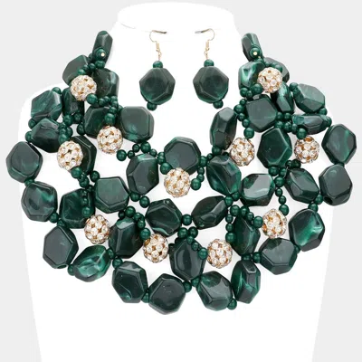 Fashnzfab Stone Ball Marbled Bead Cluster Necklace In Green