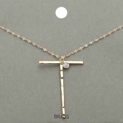 Fashnzfab -t- Initial Monogram Brass Metal Pendant Necklace In Gold