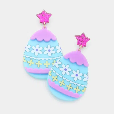 Fashnzfab Glittered Star Resin Easter Egg Link Dangle Earrings - Light Blue In Multi