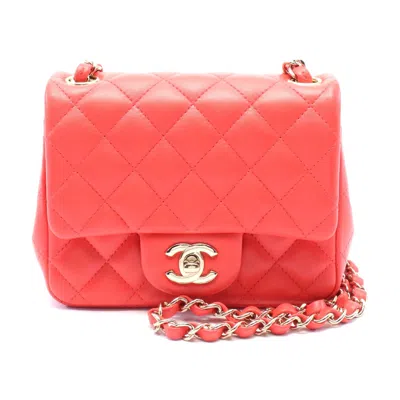 Pre-owned Chanel Mini Matelasse Leather Shoulder Bag In Red