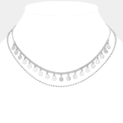 Fashnzfab Metal Disc Link Double Layered Necklace In Metallic