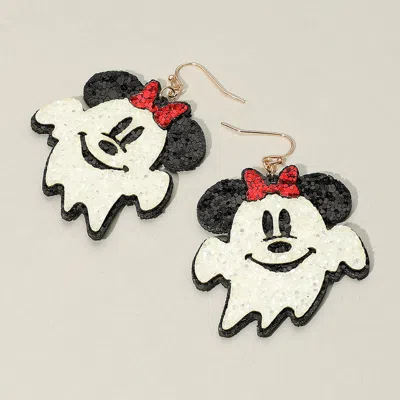 Fashnzfab Glittered Halloween Cute Mouse Character Ghost Dangle Earrings - Gold, Multi In White