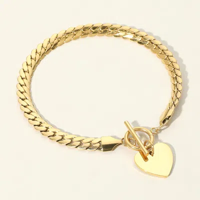 Fashnzfab Secret Box_stainless Steel Heart Charm Toggle Bracelet In Gold