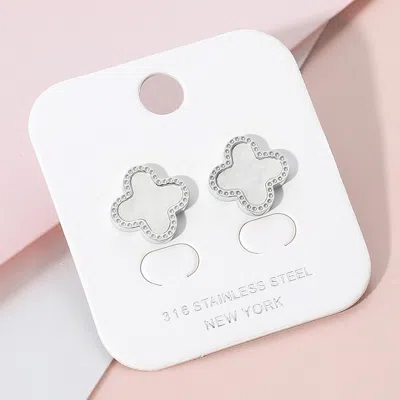 Fashnzfab Stainless Steel Mother Of Pearl Quatrefoil Stud Earrings - Mother Of Pearl, Silver In Metallic