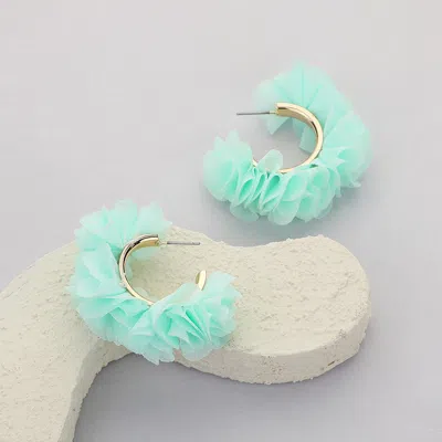 Fashnzfab Fabric Flower Hoop Earrings - Mint In Green